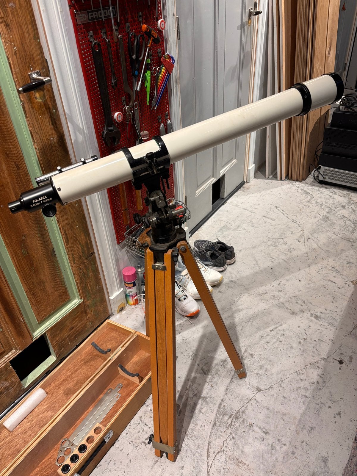 Polarex Vintage Antieke Refractor Telescoop D 60mm F 900mm, Ophalen, Gebruikt, Lenzentelescoop (refractor), Met statief