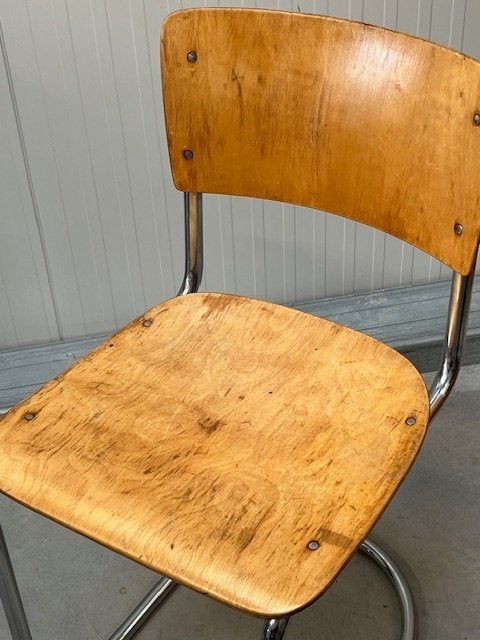Gispen 108 sledestoel vintage eetkamerstoel buisframestoel, Ophalen, Gebruikt, Jaren 30, Bruin