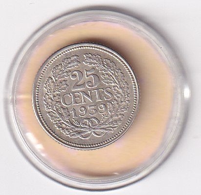 25 Cent 1939 Zeer Netjes, Postzegels en Munten, Munten | Nederland, Verzenden, Zilver, 25 cent, Koningin Wilhelmina