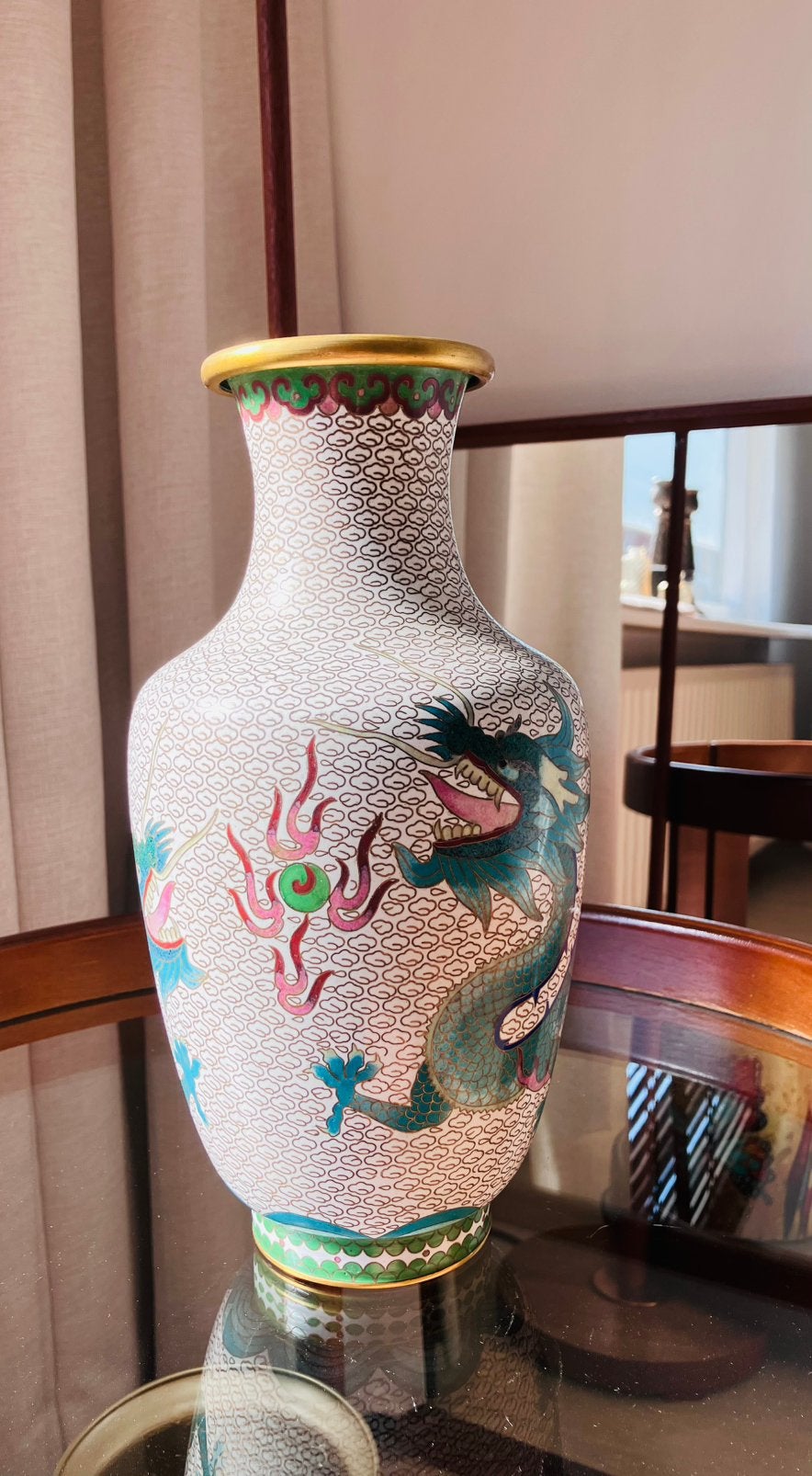 Chinese vaas, cloisonné-emaille, Chinoiserie, twee draken., Ophalen of Verzenden
