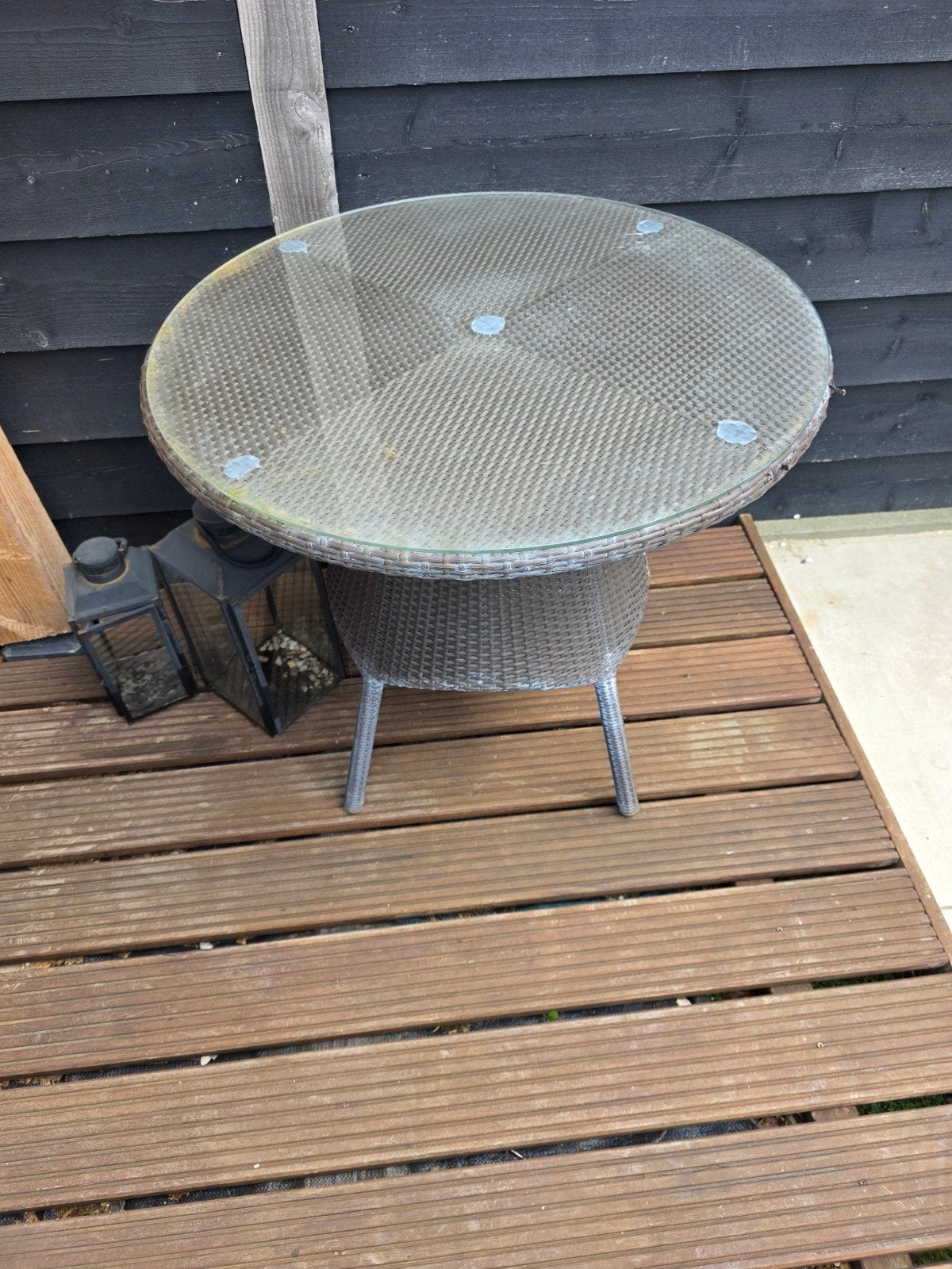 Ronde tuintafel met glazen blad - Wicker look, Ophalen, Gebruikt, Rond, Wicker