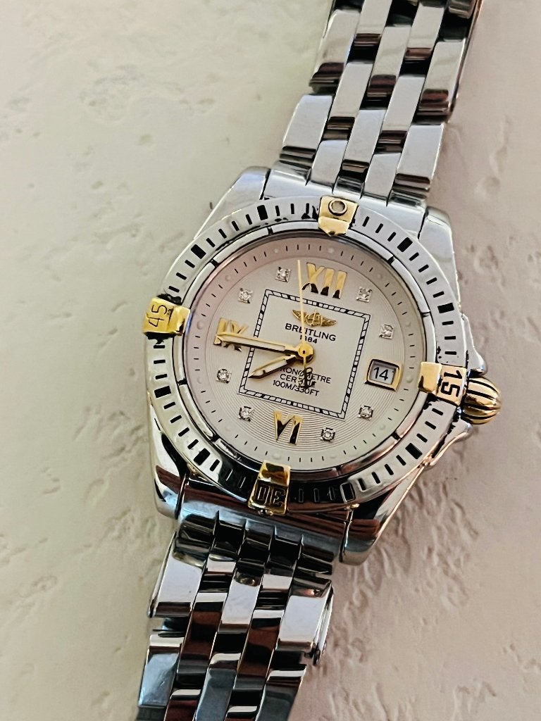 Vintage Breitling Cockpit lady diamonds horloge, Overige merken, Staal, Gebruikt, Staal
