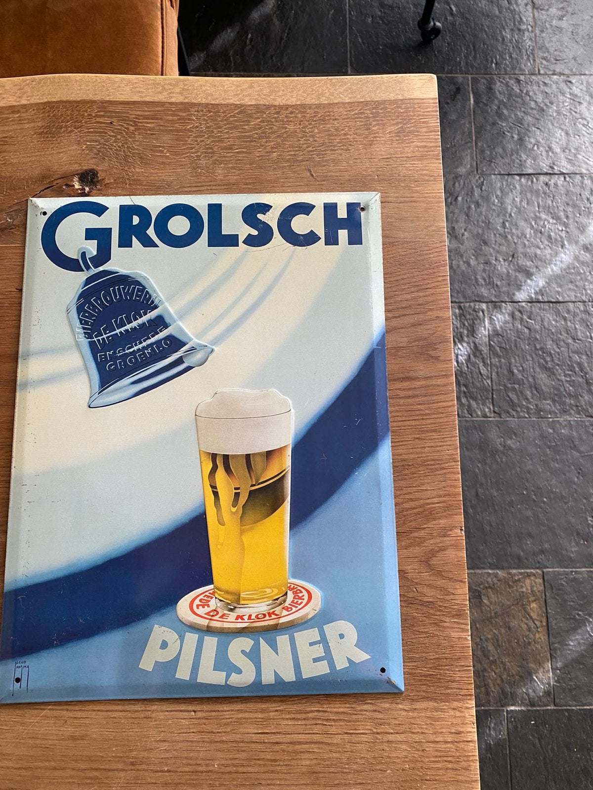 Vintage Grolsch Pilsner Emaille Reclamebord, Ophalen of Verzenden, Gebruikt, Overige, Overige merken