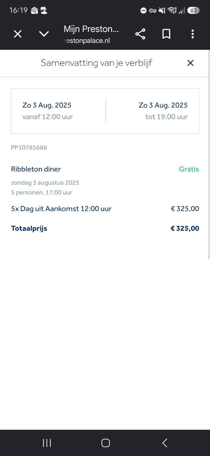 Preston palace dagkaart, Eén persoon