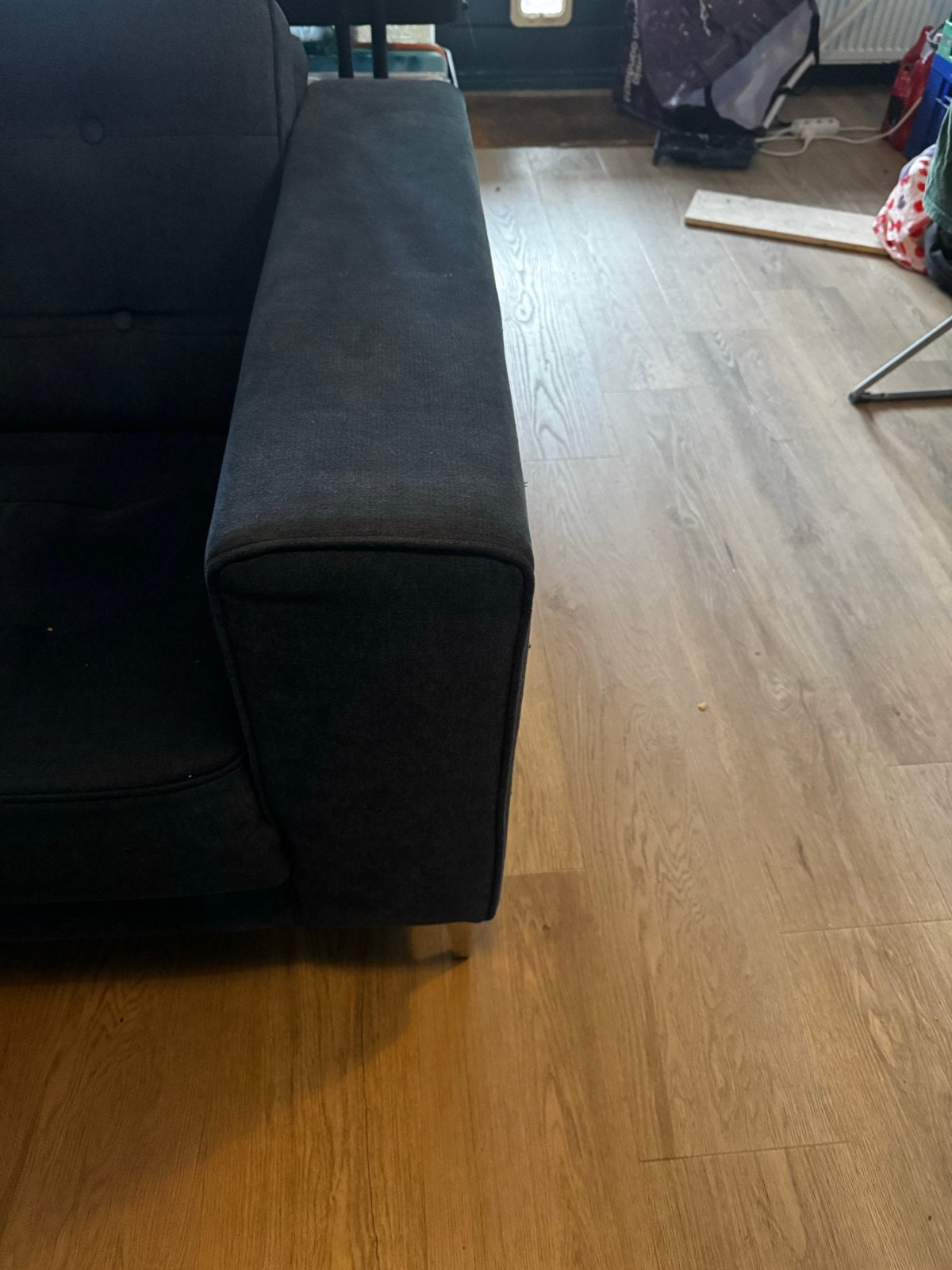 Comfortabele donkerblauwe driepersoonsbank, Ophalen, Gebruikt, Driepersoons, 75 tot 100 cm