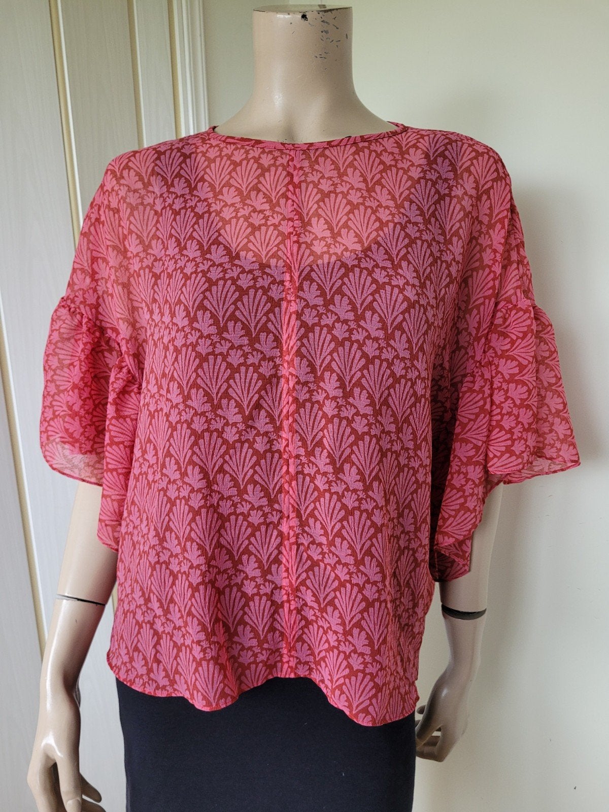 Ted Baker sheer/doorschijnend shirt voulant mouw maat  5 XL, Kleding | Dames, Maat 46/48 (XL) of groter, Ophalen of Verzenden