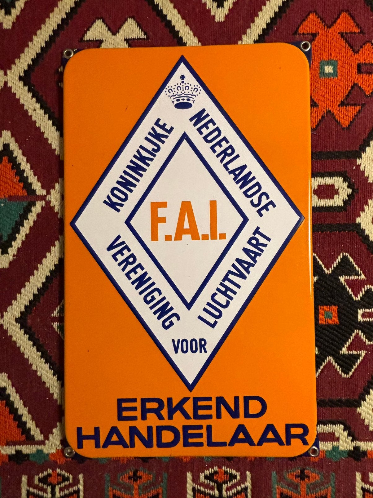 Emaille bord erkend handelaar met schrijffout, Ophalen of Verzenden, Zo goed als nieuw, Reclamebord