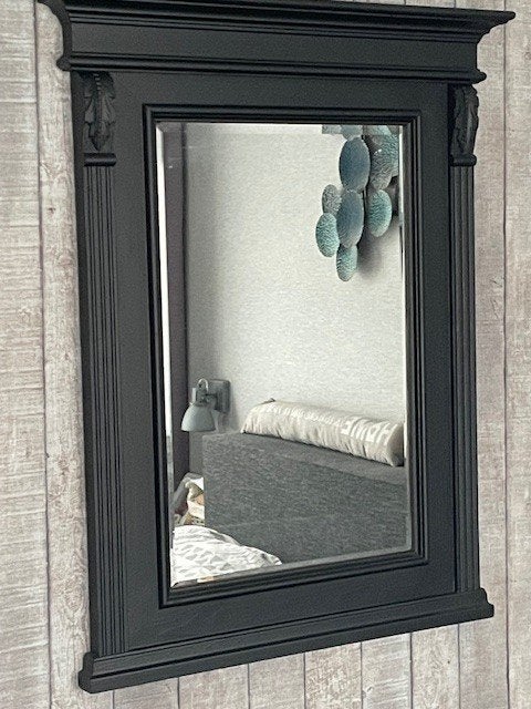 Wandspiegel zwart met geslepen spiegel, Ophalen, Minder dan 50 cm, Gebruikt, Minder dan 100 cm