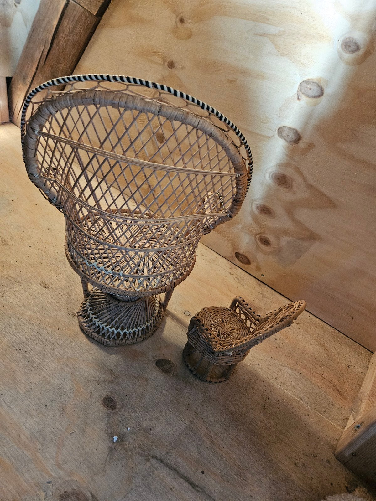 Vintage Retro Rieten Stoeltjes voor Poppen of Planten, Ophalen of Verzenden, Huis en Inrichting
