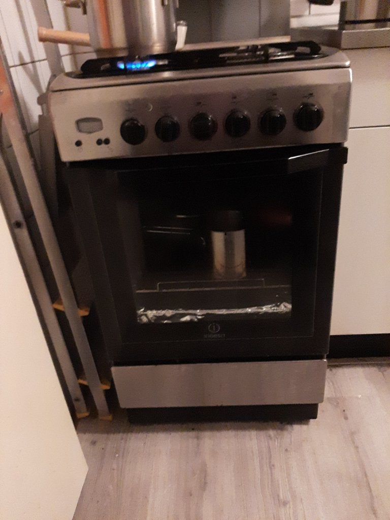 Fornuis Gas-elektrische fornuis Roestvrijstaal., Witgoed en Apparatuur, Ophalen, Gebruikt, Minder dan 85 cm, 4 kookzones