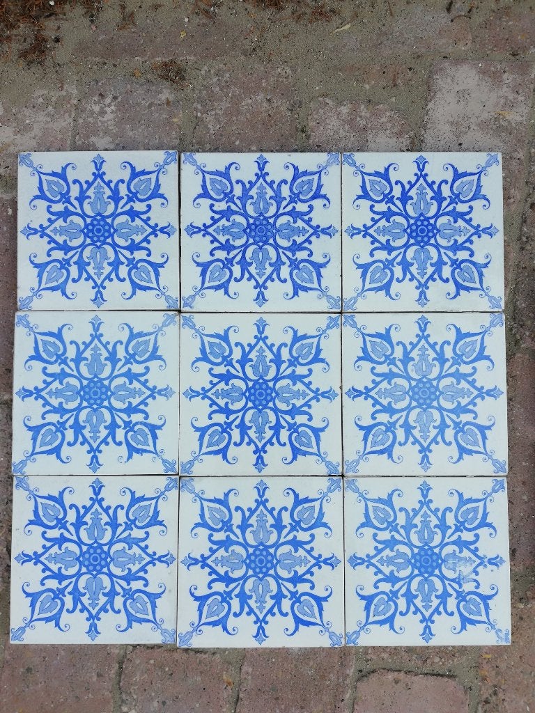 150 antieke wandtegels kobaltblauw decor 15.2x15.2cm, Ophalen