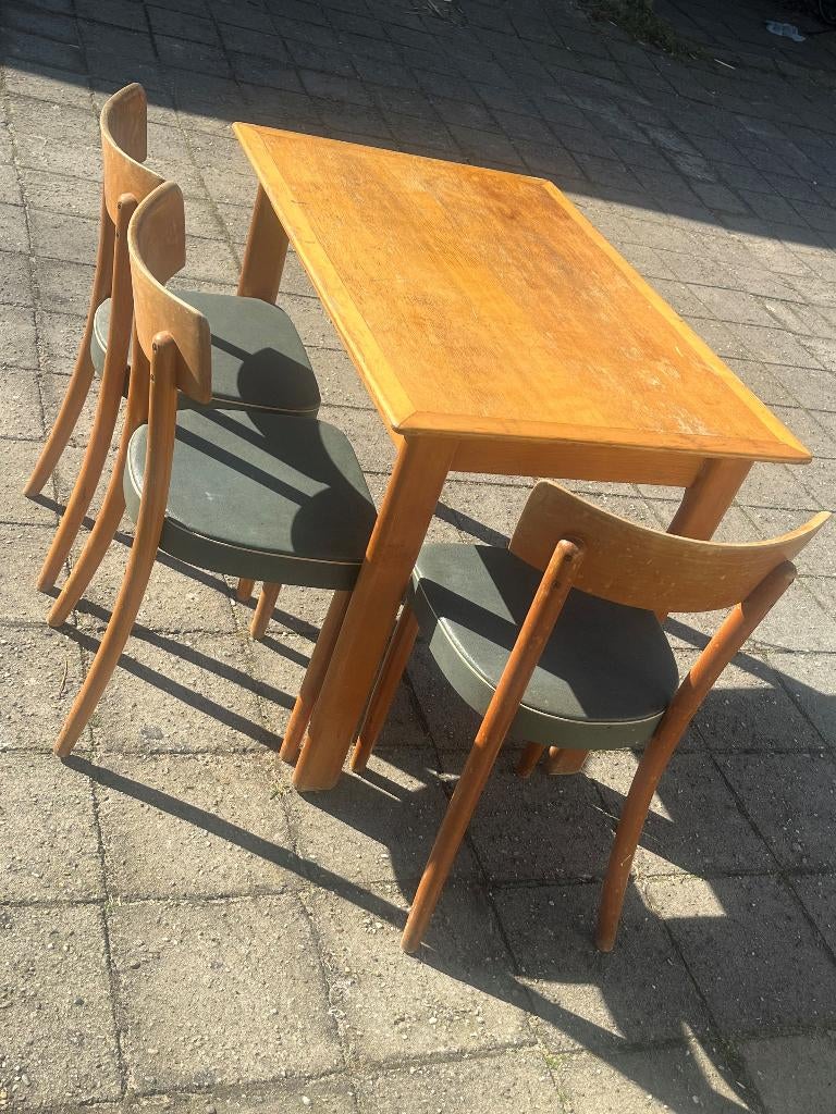 Vintage eettafel met stoelen, Huis en Inrichting, Tafels | Eettafels, Ophalen, Gebruikt, 100 tot 150 cm, 50 tot 100 cm