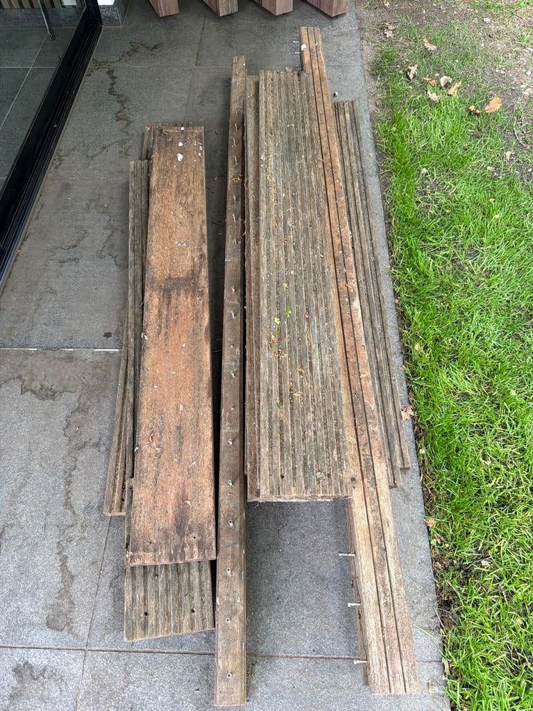 Teak houten vlonderplanken en balken, Ophalen, Gebruikt, Hout
