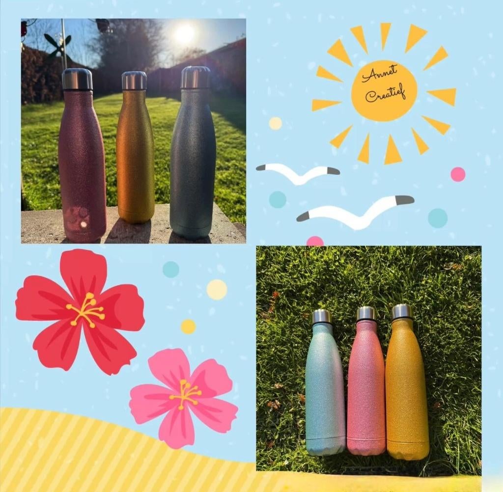 Thermos water fles. Glitter. Bidon., Overige typen, Ophalen of Verzenden, Nieuw