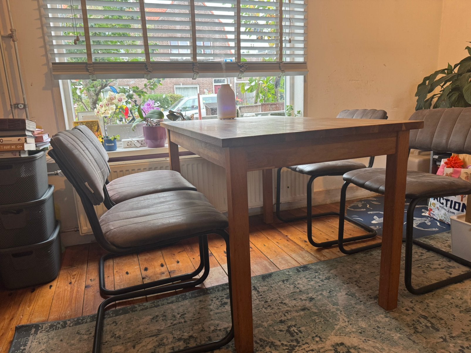 4x leren eetkamer stoel, Ophalen, Gebruikt, Vier, Grijs