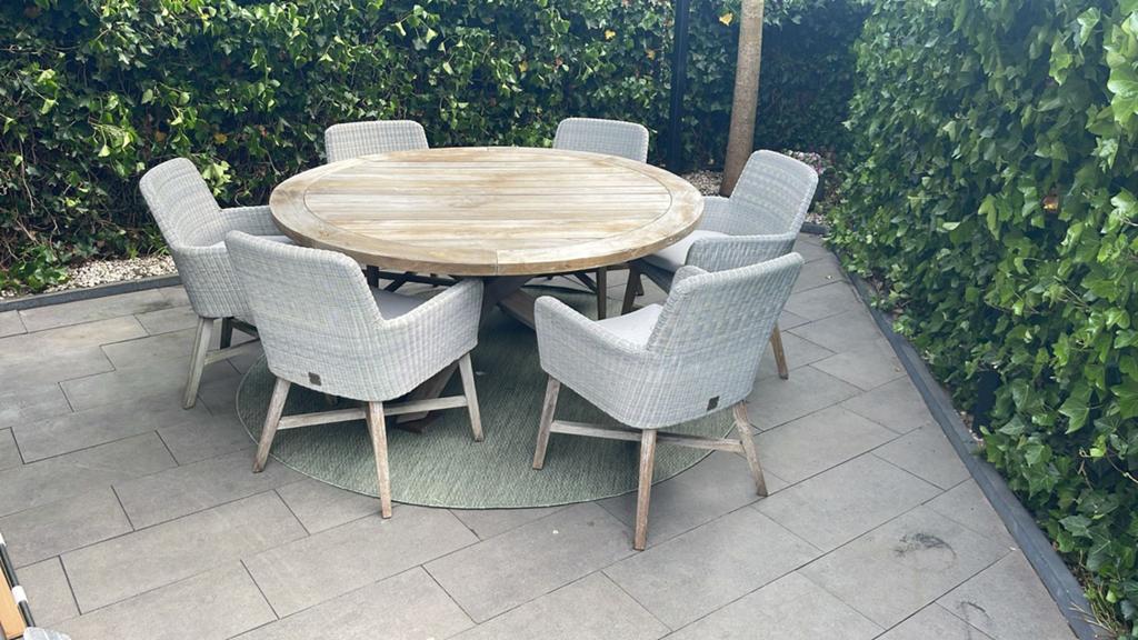 4SO Teakhouten Tuinset met 6 Stoelen, Ophalen, Gebruikt, Eettafel, 6 zitplaatsen