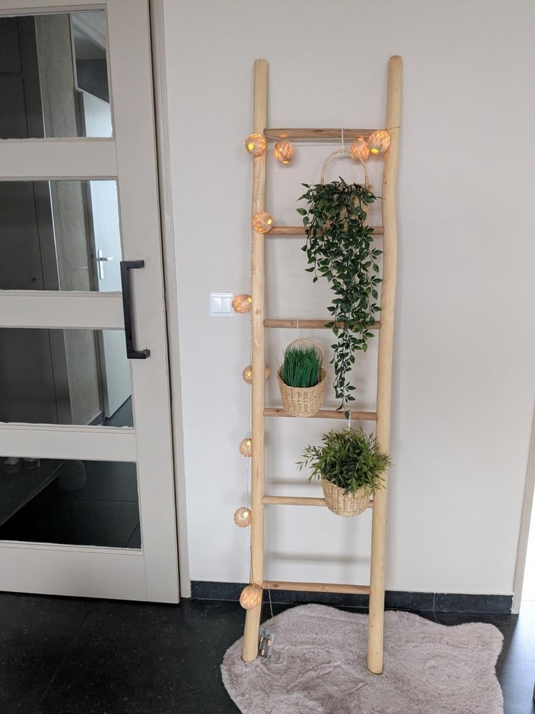 Decoratieve houten ladder - Landelijke stijl, Ophalen, Hout, Beige, Landelijk