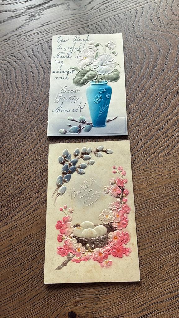 Paaswensen.Reliefkaart,katjes,bloemen,mandje eieren,1905, Ophalen of Verzenden, Voor 1920