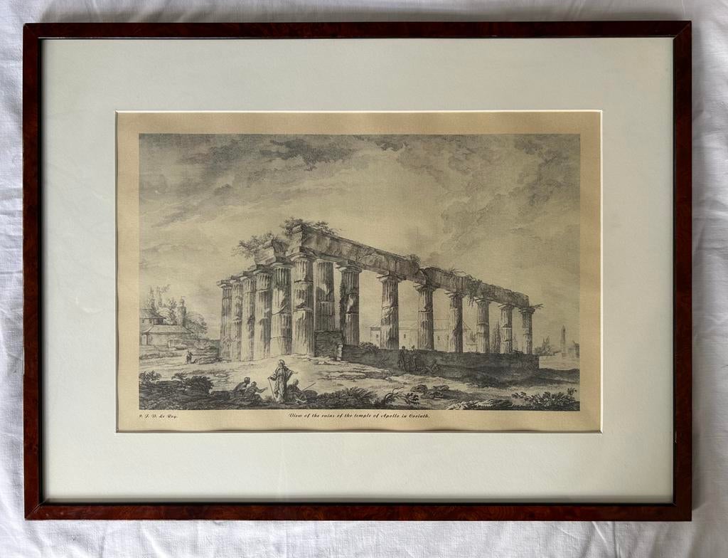 Prent van tempel van Apollo in lijst achter glas, Antiek en Kunst, Ophalen of Verzenden