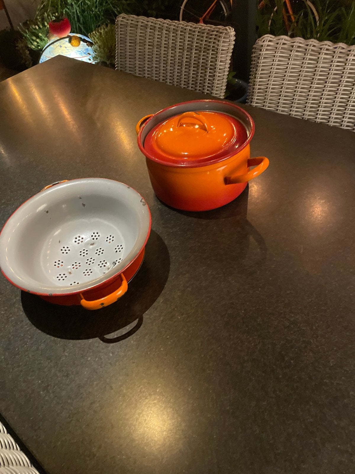 Retro Pan/vergiet set jaren '70 oranje, Ophalen of Verzenden