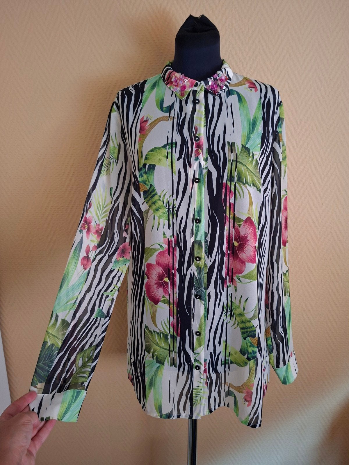 Guess Zomerse Blouse met Tropische Print en Zebrapatroon, Guess, Meerkleurig, Maat 42/44 (L), Ophalen of Verzenden