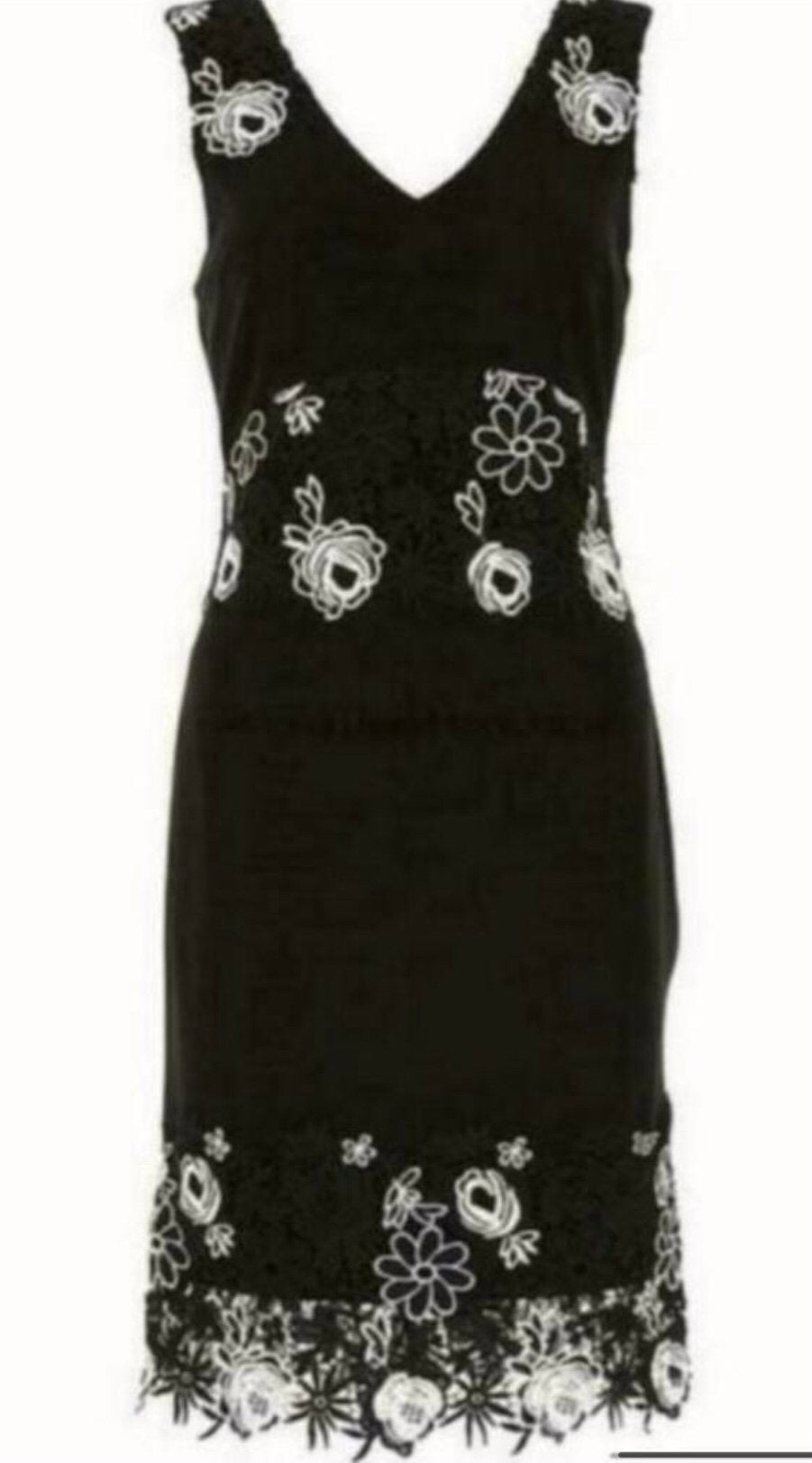 Ribkoff luxe zwarte jurk met wit borduursel maat 38, Maat 38/40 (M), Nieuw, Onder de knie, Meerkleurig