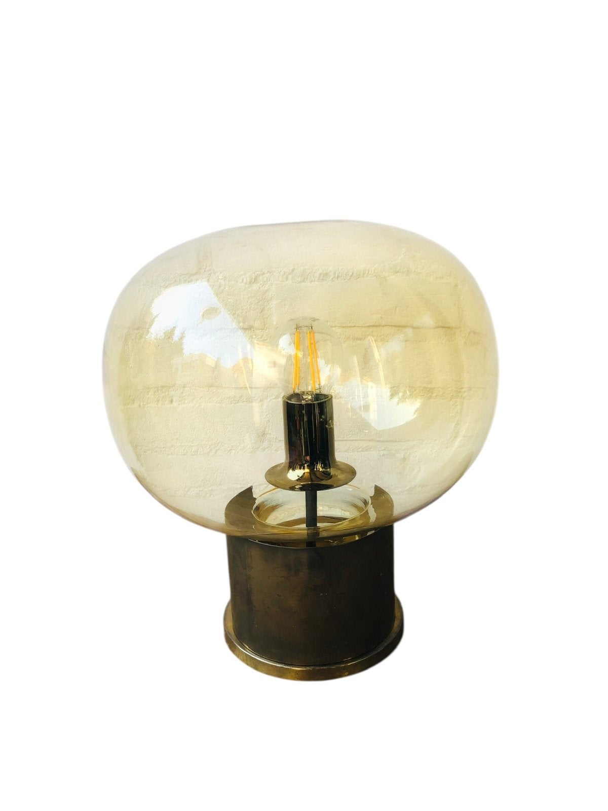 Prachtige vintage messing lamp | tafellamp | bollamp, Huis en Inrichting, Lampen | Tafellampen, 35 cm, Ophalen of Verzenden, Glas