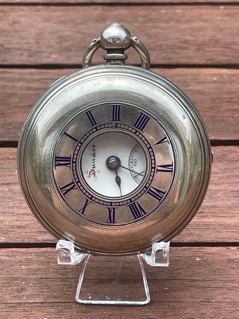 Engels zilveren half hunter zakhorloge, Sieraden, Tassen en Uiterlijk, Overige merken, Verzenden, Overige materialen, Zo goed als nieuw
