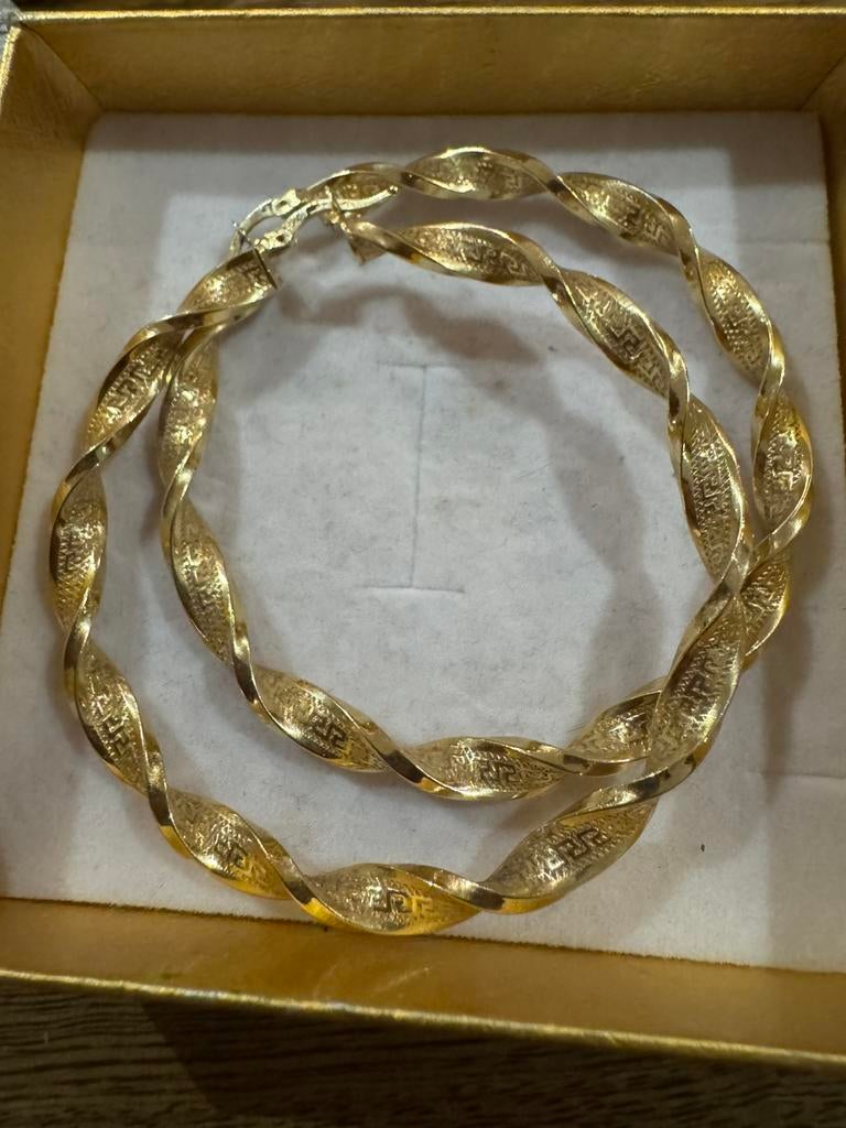 14karaat gouden wokkel oorbellen met versace afwerking, Ophalen, Zo goed als nieuw, Goud