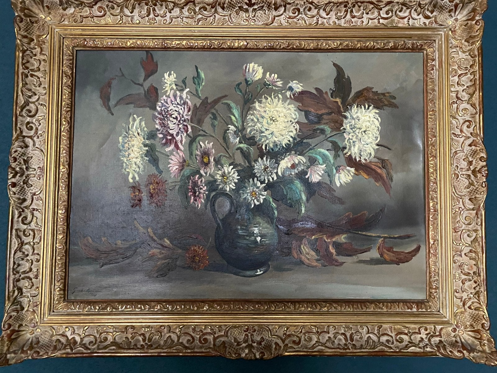 Olieverfschilderij Stilleven met Bloemen in Vaas, Ophalen of Verzenden