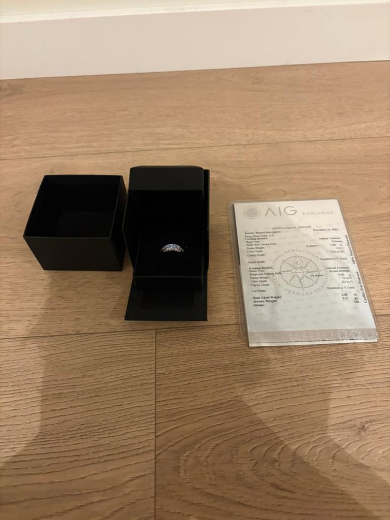 Prachtige 14K witgouden ring met diamanten, Ophalen, Zo goed als nieuw, 17 tot 18, Met edelsteen