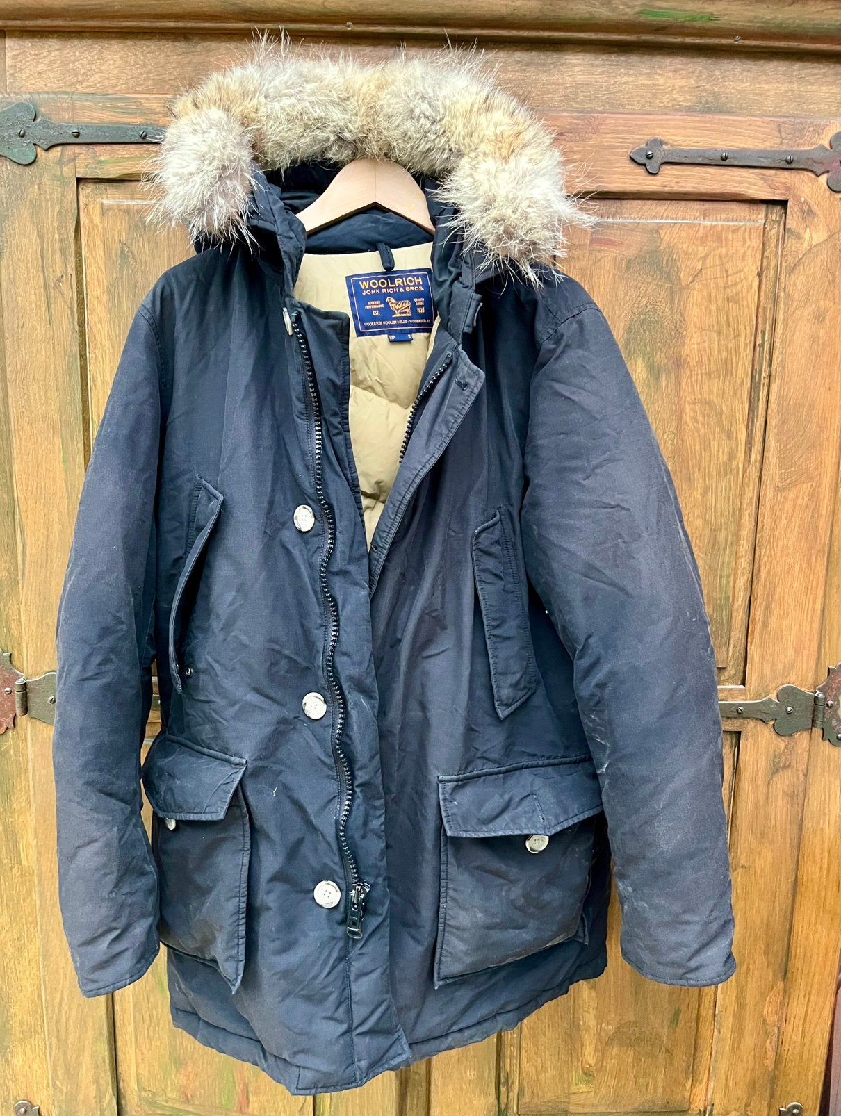 Woolrich Arctic Parka antraciet m/l, Ophalen, Gedragen, Zwart