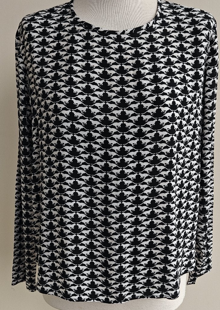 H&M zwart/witte blouse met kattenprint mt. 38, Maat 38/40 (M), H&M, Zwart, Ophalen of Verzenden
