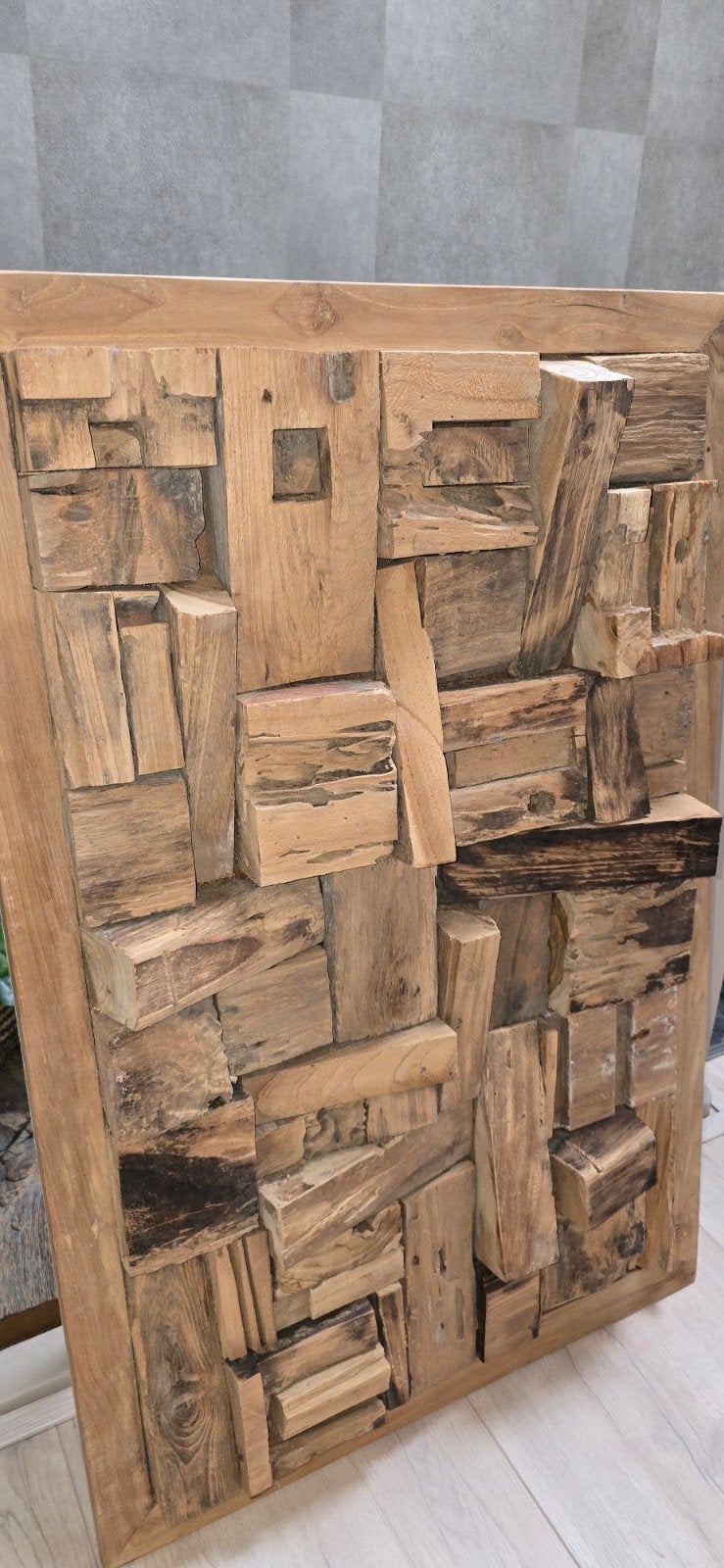 Uniek houten wandpaneel - 3D kunstwerk, Huis en Inrichting, Ophalen, Gebruikt, Hout, Bruin