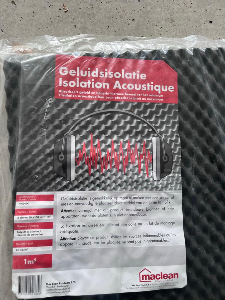 4 pakken geluidsisolatie Mac Lean, 1m² per pak, Doe-het-zelf en Verbouw, Isolatie en Afdichting, Overige materialen, Nieuw, 5 tot 10 m²