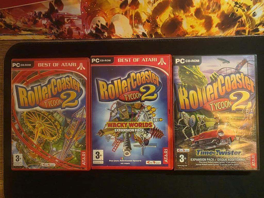 PC: Rollercoaster Tycoon + Wacky Worlds + Time Twister, Spelcomputers en Games, Games | Pc, Zo goed als nieuw, Strategie en Constructie