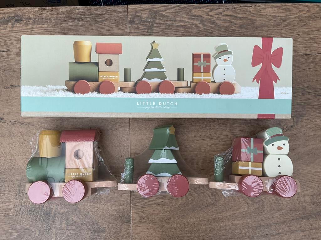 Nieuwe houten Little Dutch trein Christmas Stracking train, Ophalen, Nieuw, Duw- of Trekspeelgoed