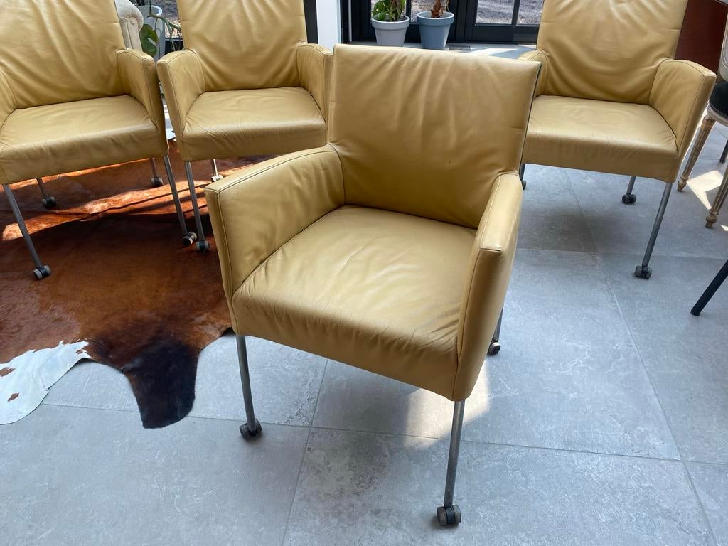 Set van 5 bureau/eettafelstoelen van kunstleer, Huis en Inrichting, Stoelen, Ophalen, Kunststof, Gebruikt, Overige kleuren