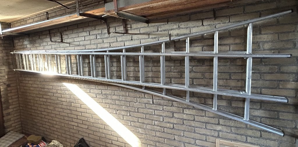 Aluminium ladder, dubbel, met 15 sporten, Ophalen, Gebruikt, Ladder, Opvouwbaar of Inschuifbaar
