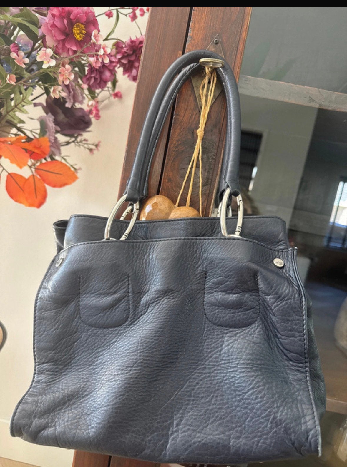 leren handtas  marineblauw nieuw, Ophalen of Verzenden, Zo goed als nieuw, Handtas