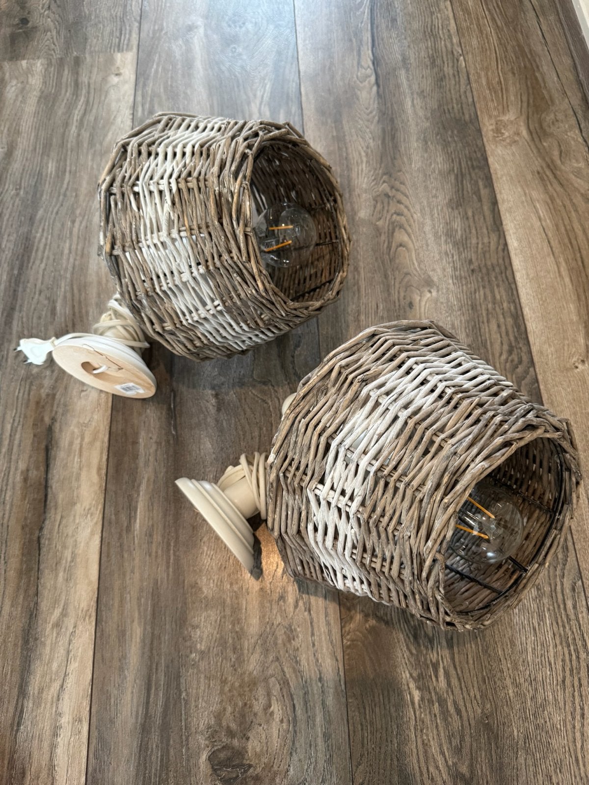 Set van 2 rotan tafellampen - landelijke stijl, Ophalen, Gebruikt, E27 (groot)