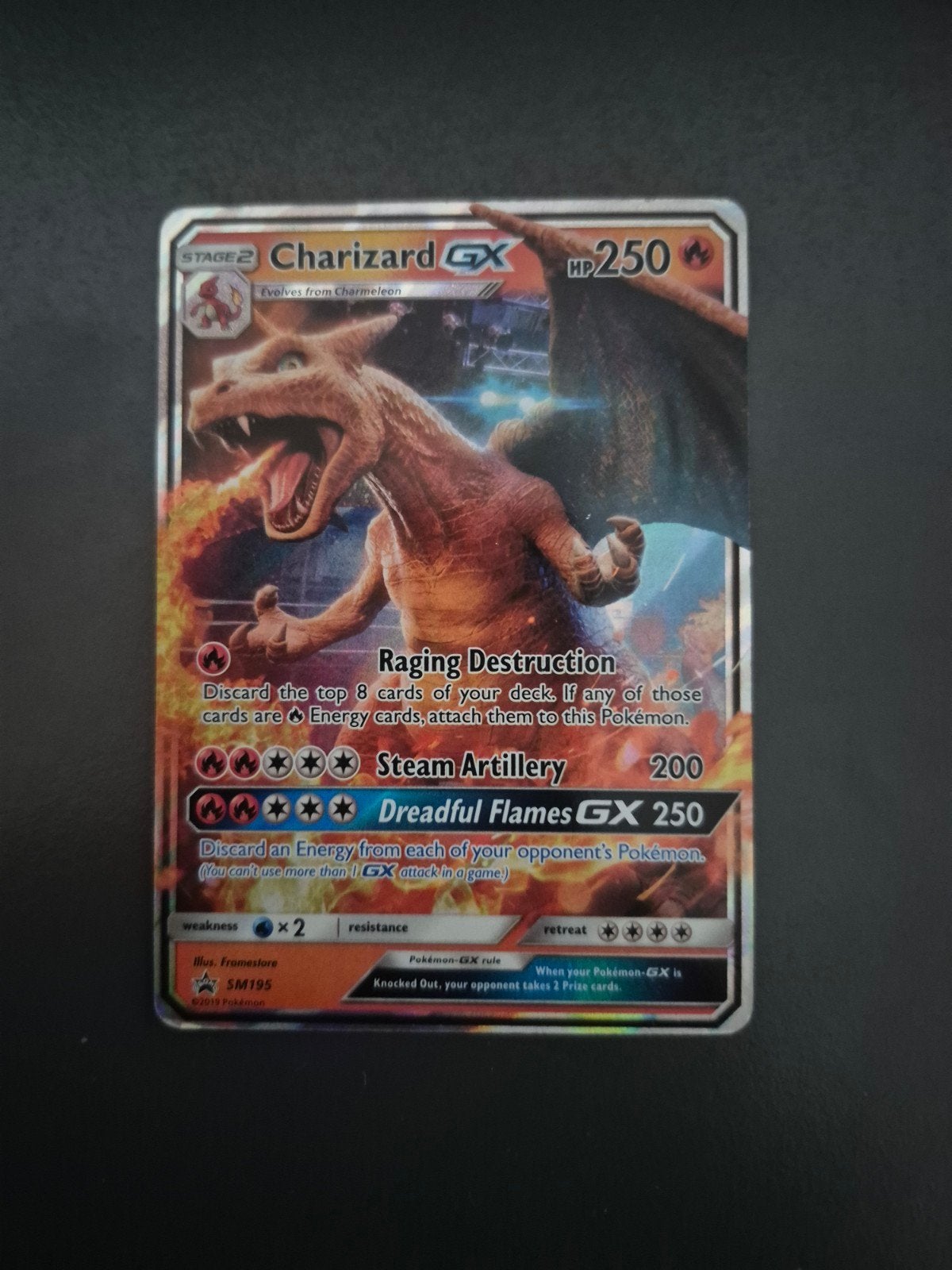 Charizard GX Echte Pokémon Kaart - Licht Beschadigd, Ophalen of Verzenden, Gebruikt, Losse kaart, Foil
