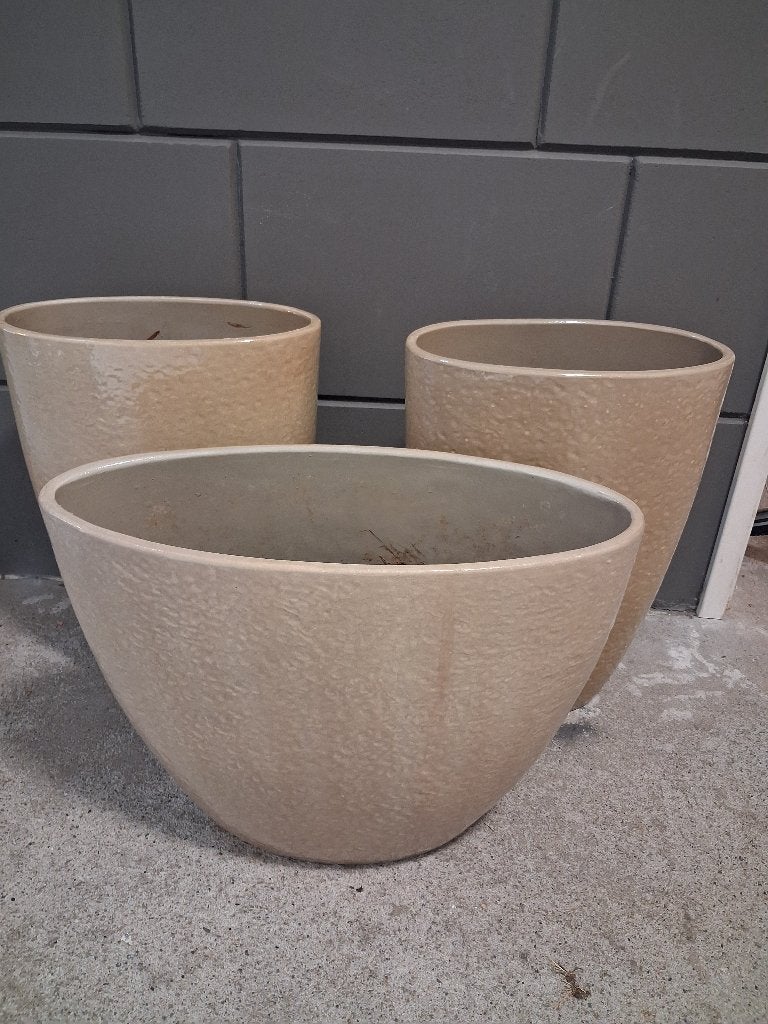 Te koop: 3 prachtige geglazuurde bloempotten., Ophalen, Binnen, Zo goed als nieuw, Overige vormen