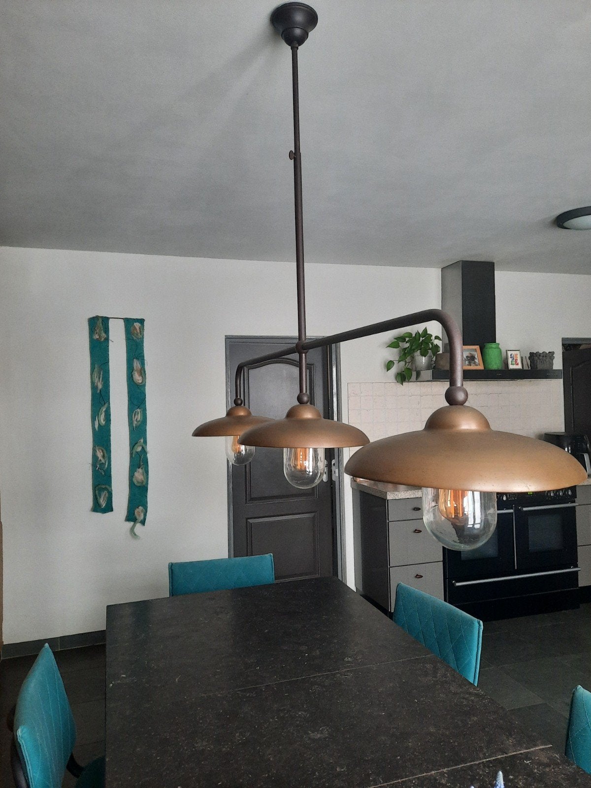 Tierlantijn hanglamp - 3 kappen - verstelbare hoogte, Ophalen, Zo goed als nieuw, Glas, Industrieel, Modern, Landelijk