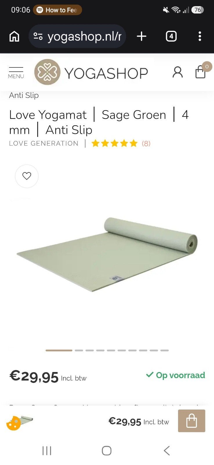 NIEUW Love Generation Yogamat 4mm Sage, Ophalen of Verzenden, Nieuw, Yogamat