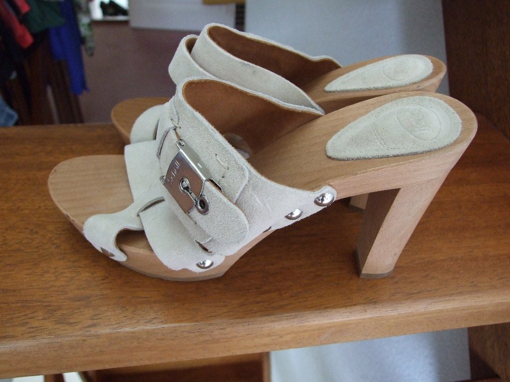 Scholl nieuwe sandalettes op hoge houten hak 38, Scholl, Beige, Nieuw, Sandalen of Muiltjes