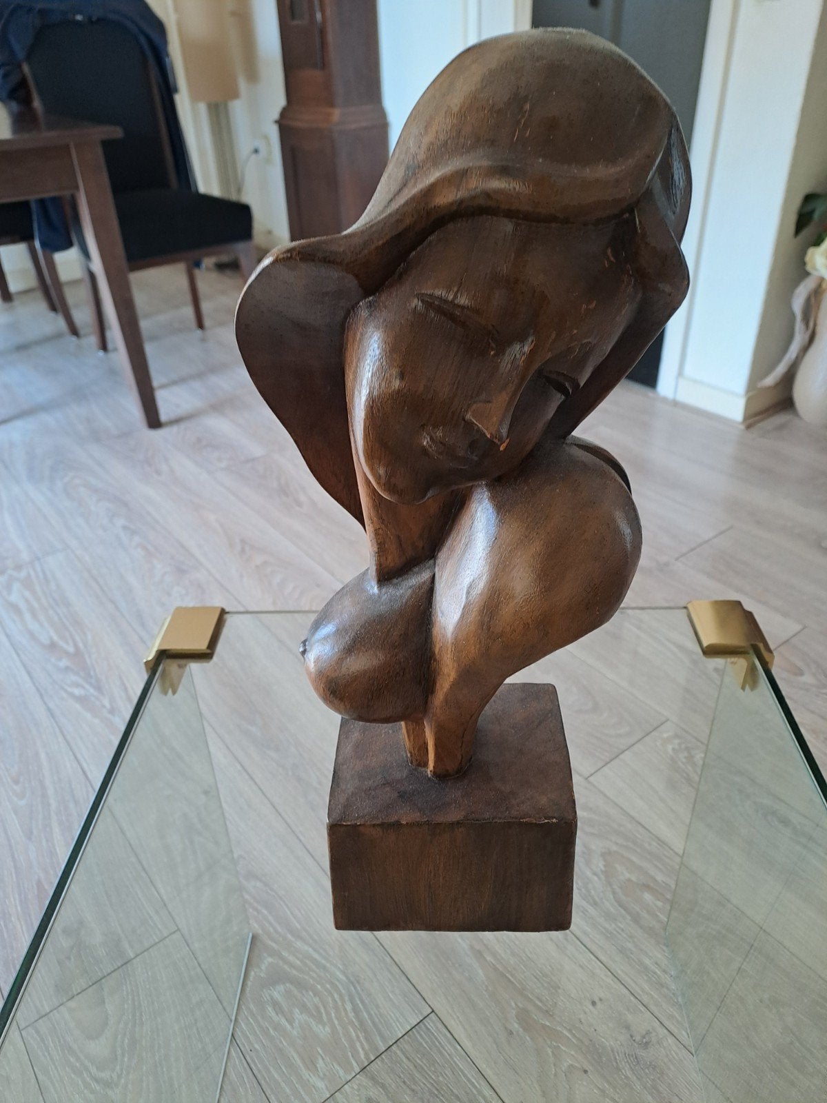 Houten Buste Vrouw - Handgesneden Kunstwerk, Antiek en Kunst, Ophalen, Buste, 20 - 50 cm, Hout