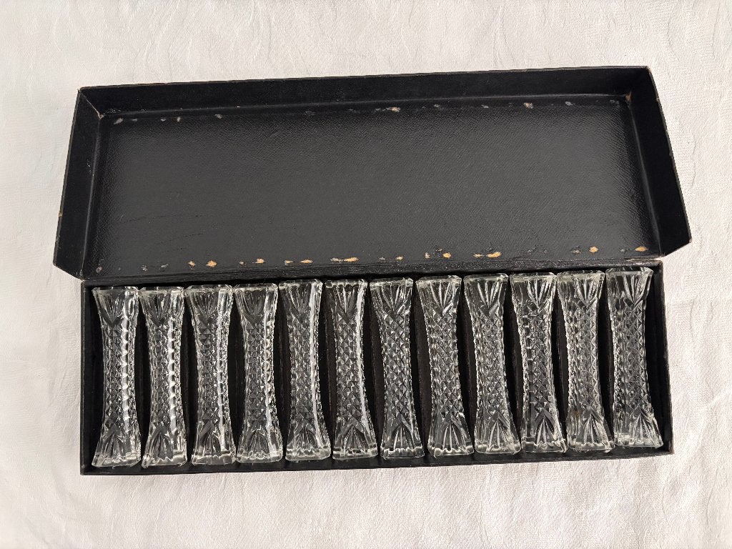 Art Deco kristallen messenleggers ruit- en waaierslijpsel 12, Antiek en Kunst, Ophalen of Verzenden
