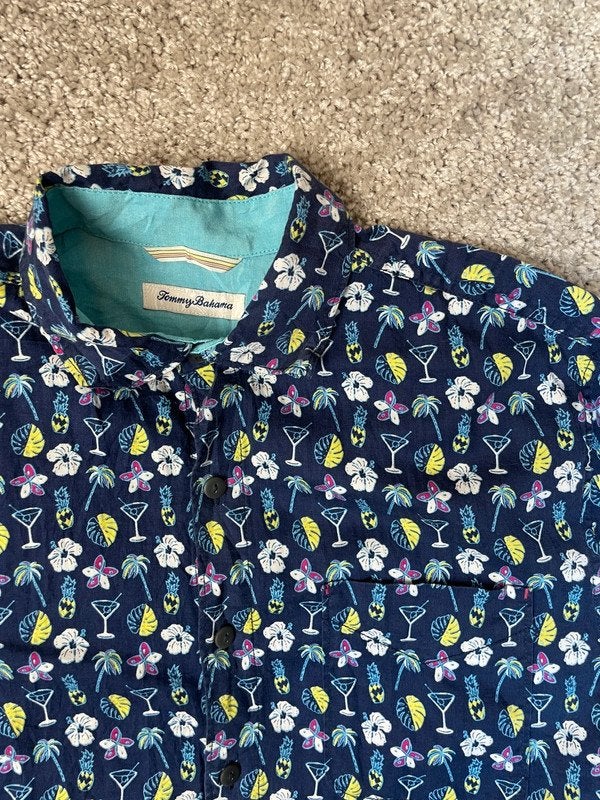 Hawaii Overhemd Heren M Navy Tommy Bahama Palmbomen Vakantie, Ophalen, Zo goed als nieuw, Blauw, Hawaii