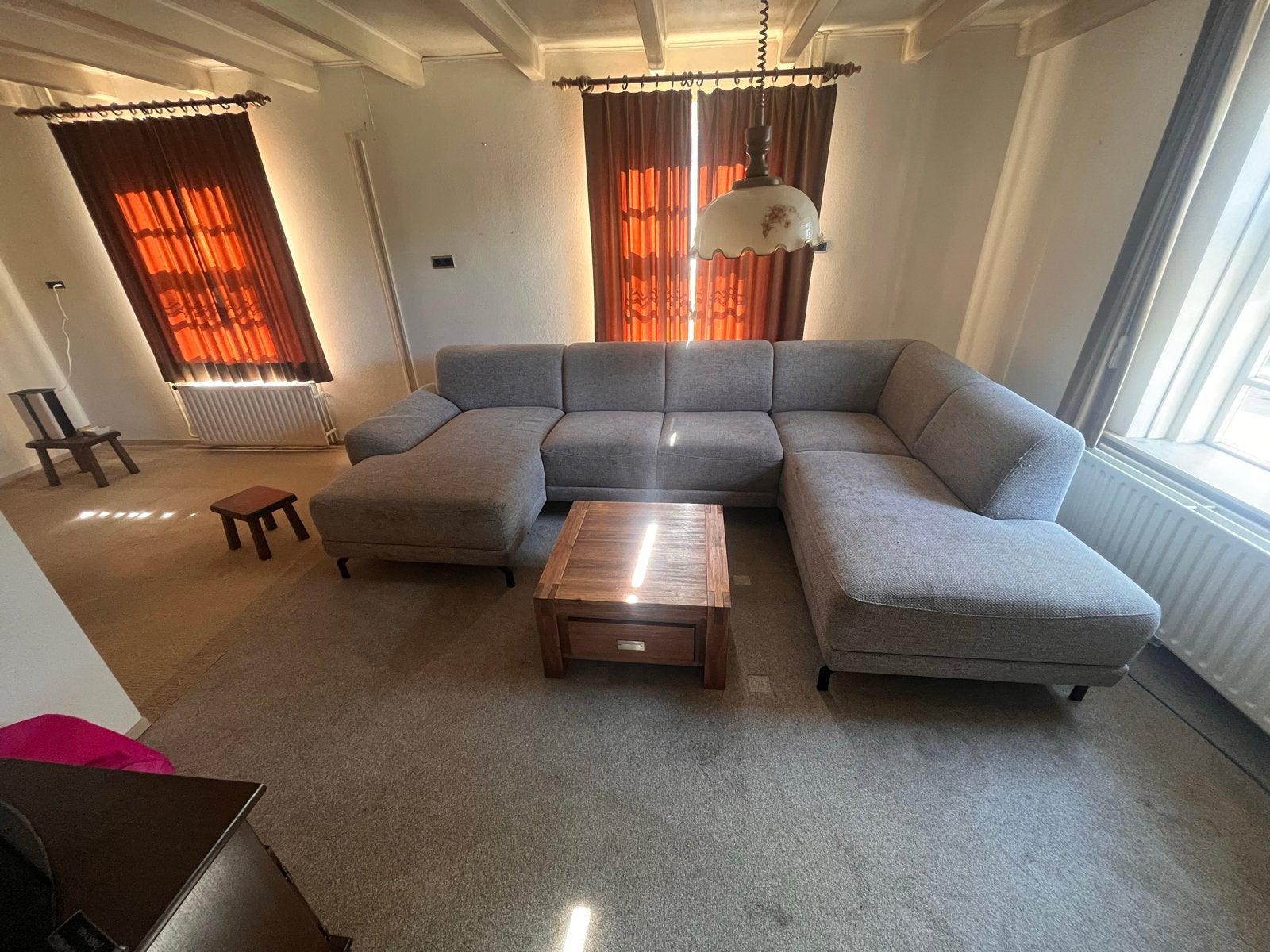 Grote 3-delige U-bank grijs – 330 cm – extra verhoogd, Huis en Inrichting, Hoekbank, 300 cm of meer, Ophalen of Verzenden, Zo goed als nieuw